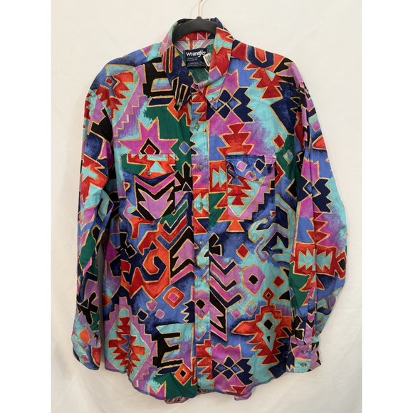 Wrangler Other - VTG Wrangler Aztec Multicolor Western Rodeo Cowboy Cut Tail Shirt 17 1/2 - 35